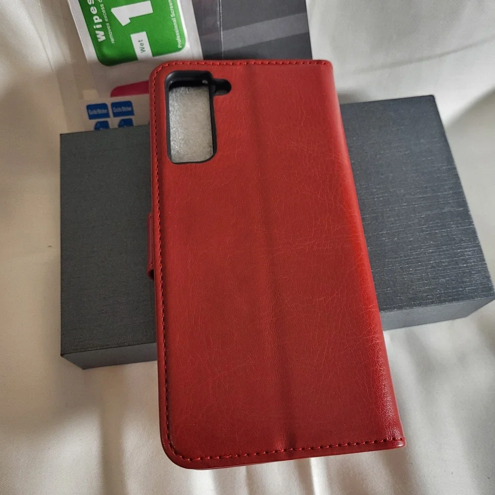 Monasay Red Wallet Case for Samsung Galaxy S21 with Card Holder Magnetic Closure